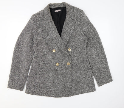 H&M Women Grey Double-Breasted Blazer Gold Buttons Size S