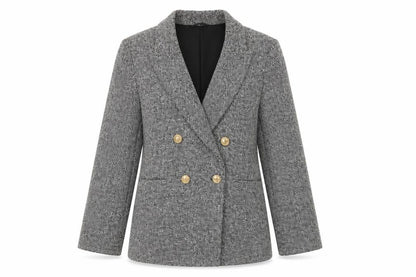 H&M Women Grey Double-Breasted Blazer Gold Buttons Size S