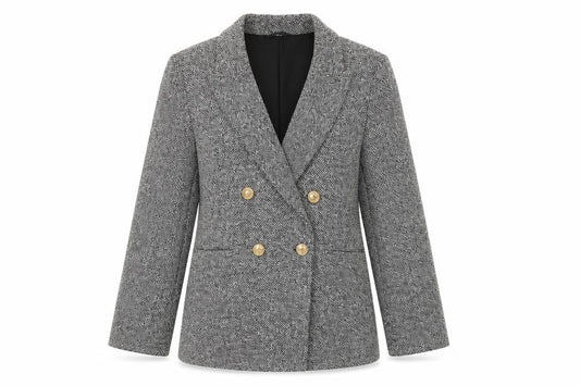 H&M Women Grey Double-Breasted Blazer Gold Buttons Size S