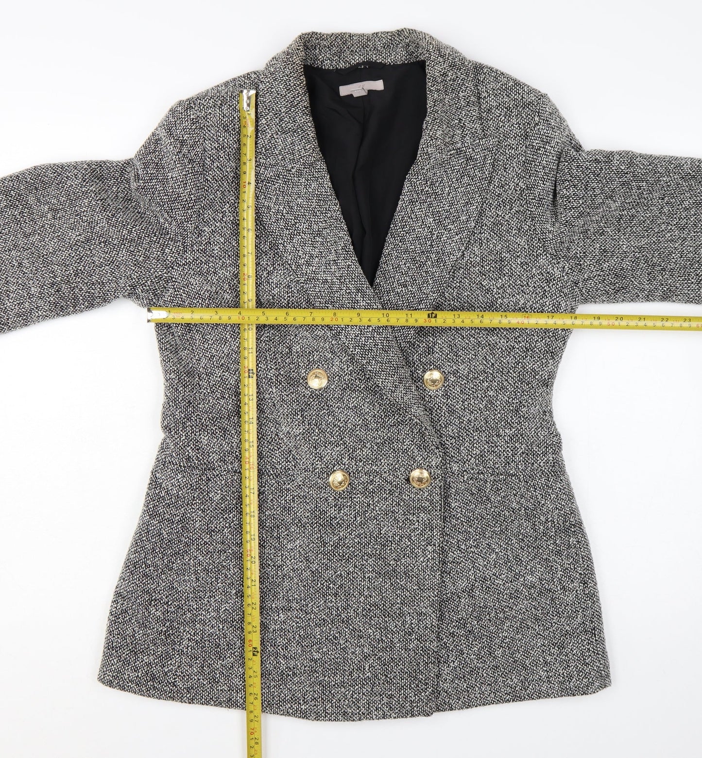 H&M Women Grey Double-Breasted Blazer Gold Buttons Size S