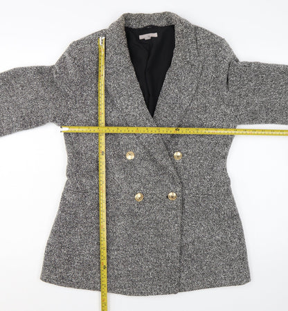 H&M Women Grey Double-Breasted Blazer Gold Buttons Size S