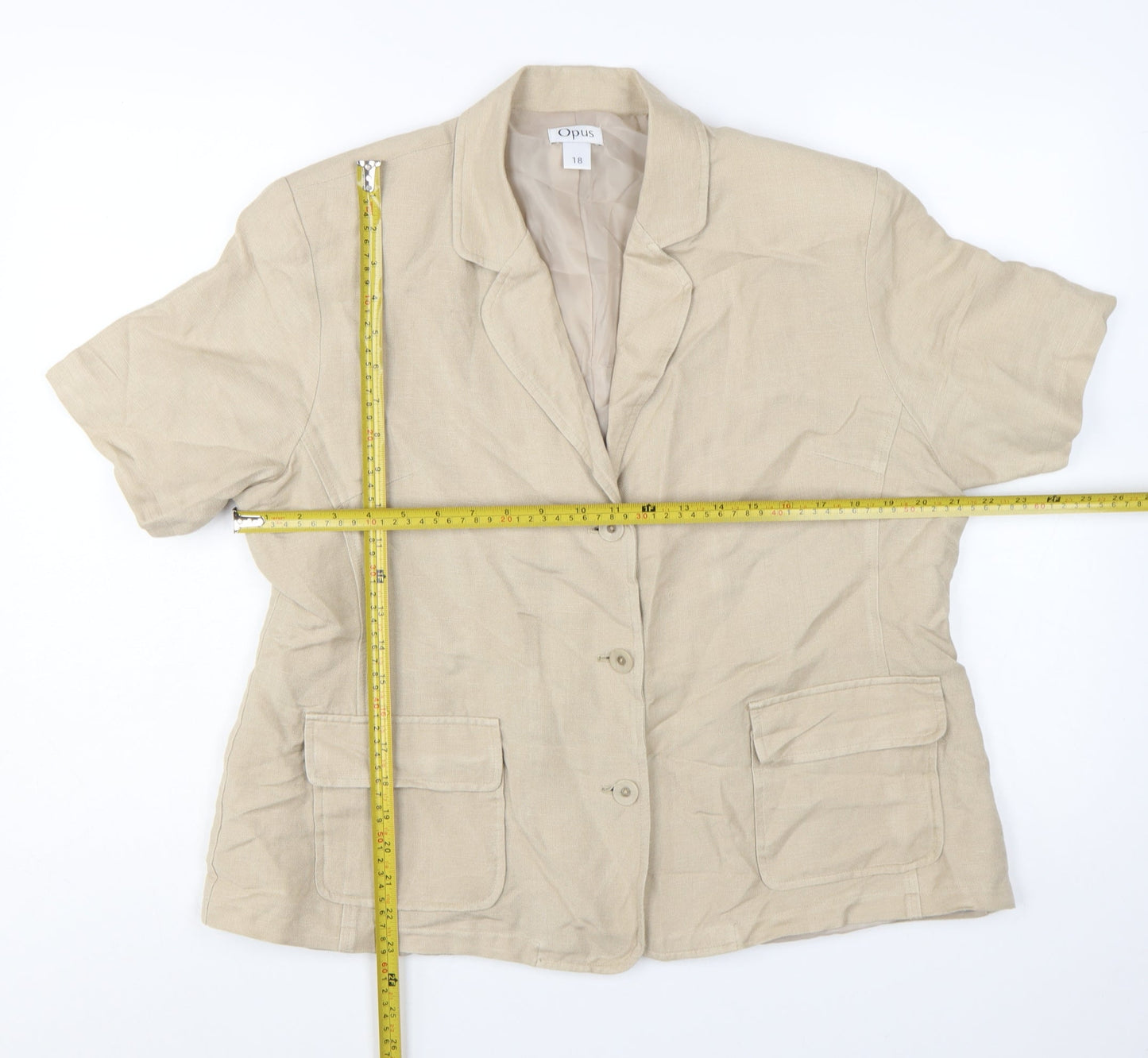 Opus Women’s Beige Linen Blend Short Sleeve Single Breasted Jacket Size 18