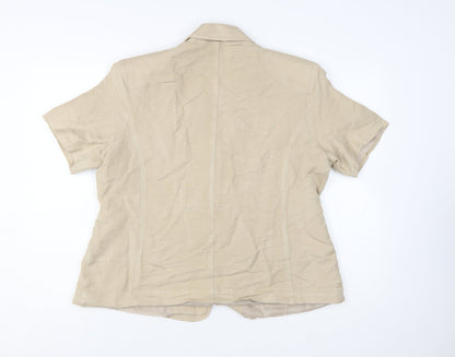 Opus Women’s Beige Linen Blend Short Sleeve Single Breasted Jacket Size 18