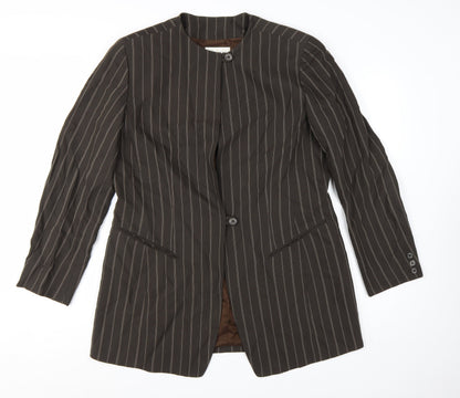 Emanuel Ungaro Brown Pinstripe Long Blazer Jacket Women's Size 14