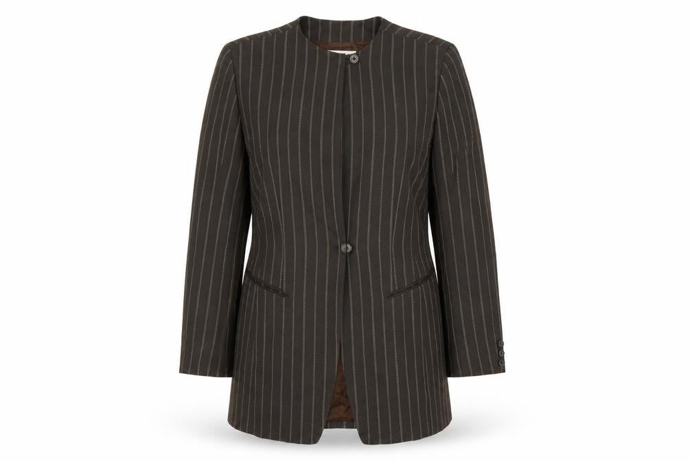 Emanuel Ungaro Brown Pinstripe Long Blazer Jacket Women's Size 14