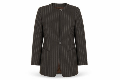 Emanuel Ungaro Brown Pinstripe Long Blazer Jacket Women's Size 14