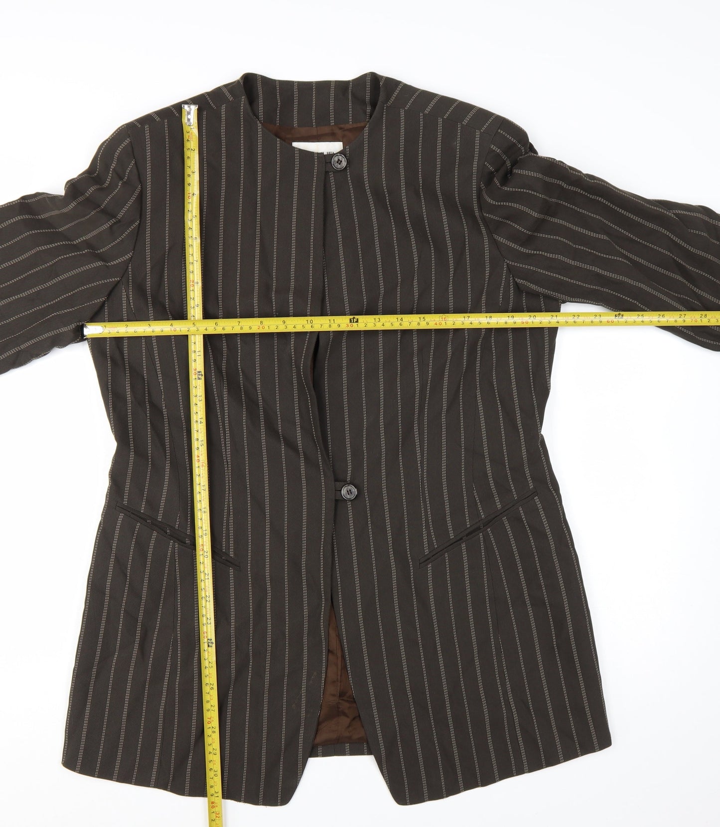 Emanuel Ungaro Brown Pinstripe Long Blazer Jacket Women's Size 14