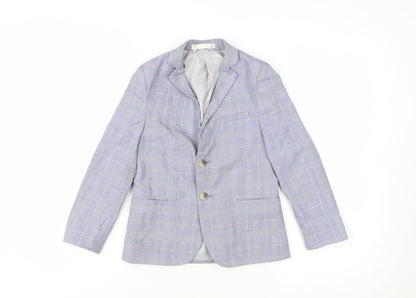 Marks and Spencer Boys Blue Check Blazer 6-7 Years Formal Two-Button Jacket