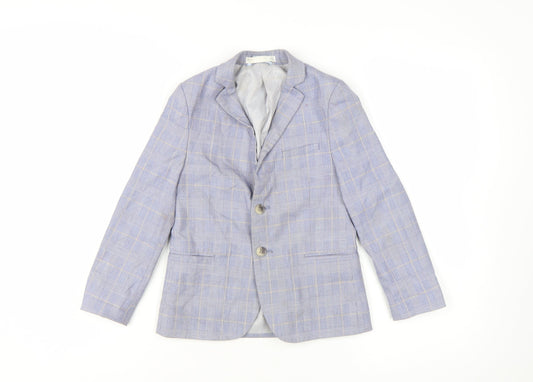 Marks and Spencer Boys Blue Check Blazer 6-7 Years Formal Two-Button Jacket