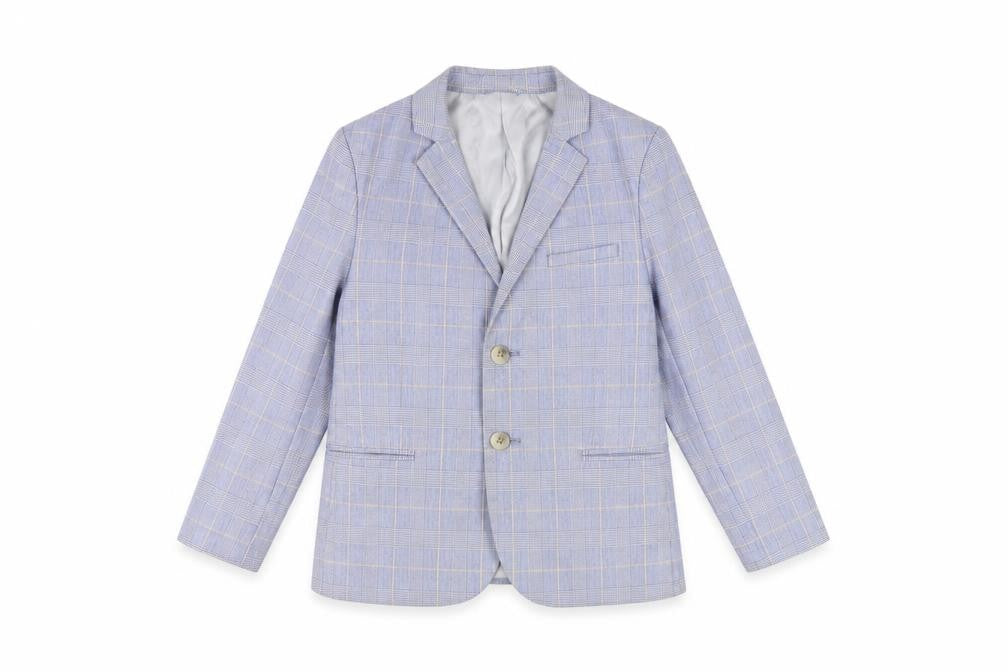 Marks & Spencer Boys Blue Check Blazer 6-7 Years Formal Two-Button Jacket