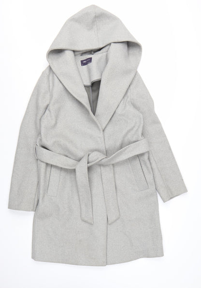 Marks and Spencer Women’s Grey Belted Hooded Mid-Length Overcoat Size 10