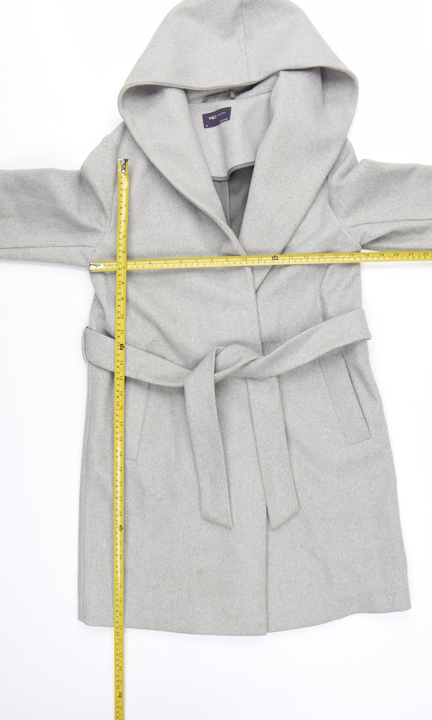 Marks and Spencer Women’s Grey Belted Hooded Mid-Length Overcoat Size 10