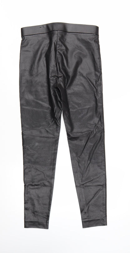 Zara Women Black Coated Skinny Leggings M Stretch Stylish Trousers