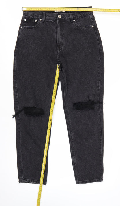 Pull&Bear Womens Black Distressed High Rise Mom Jeans Size 12