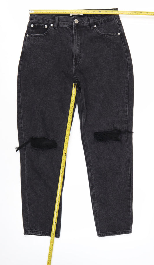 Pull&Bear Womens Black Distressed High Rise Mom Jeans Size 12