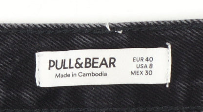 Pull&Bear Womens Black Distressed High Rise Mom Jeans Size 12
