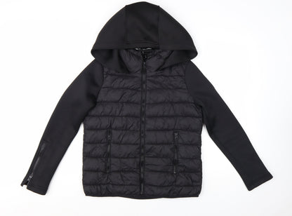 Zara Women's Black Puffer Jacket Hooded Size 8 Quilted Softshell
