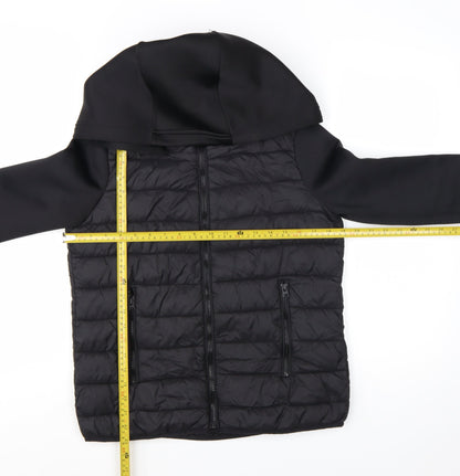 Zara Women's Black Puffer Jacket Hooded Size 8 Quilted Softshell
