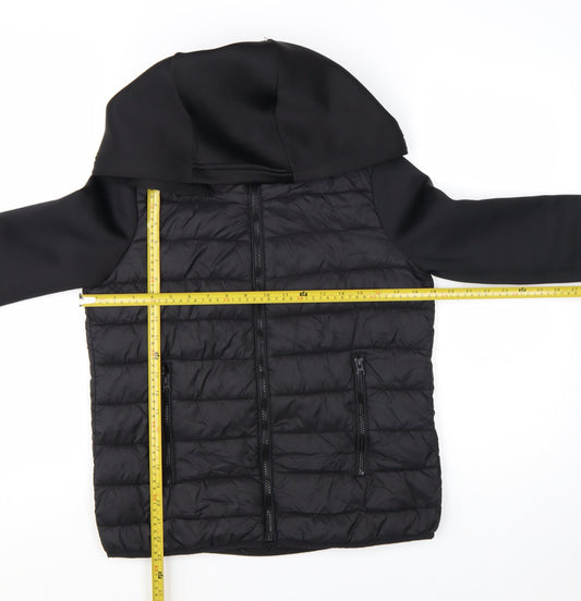 Zara Women's Black Puffer Jacket Hooded Size 8 Quilted Softshell