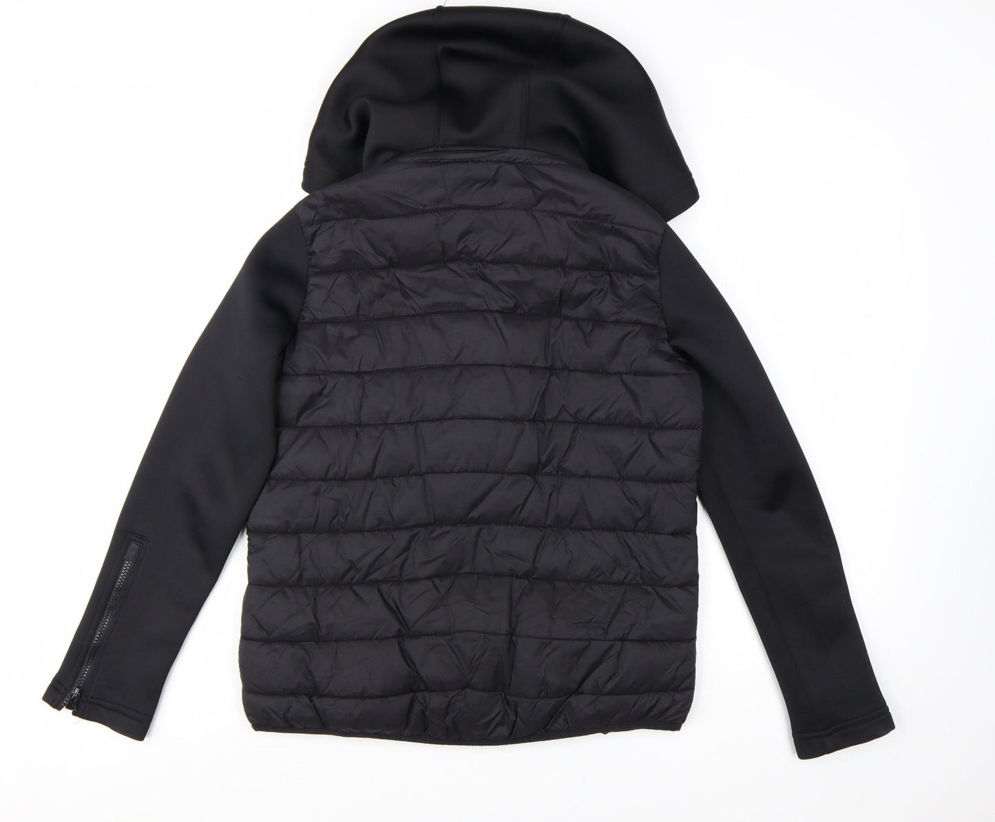 Zara Women's Black Puffer Jacket Hooded Size 8 Quilted Softshell
