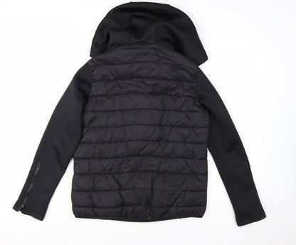 Zara Women's Black Puffer Jacket Hooded Size 8 Quilted Softshell