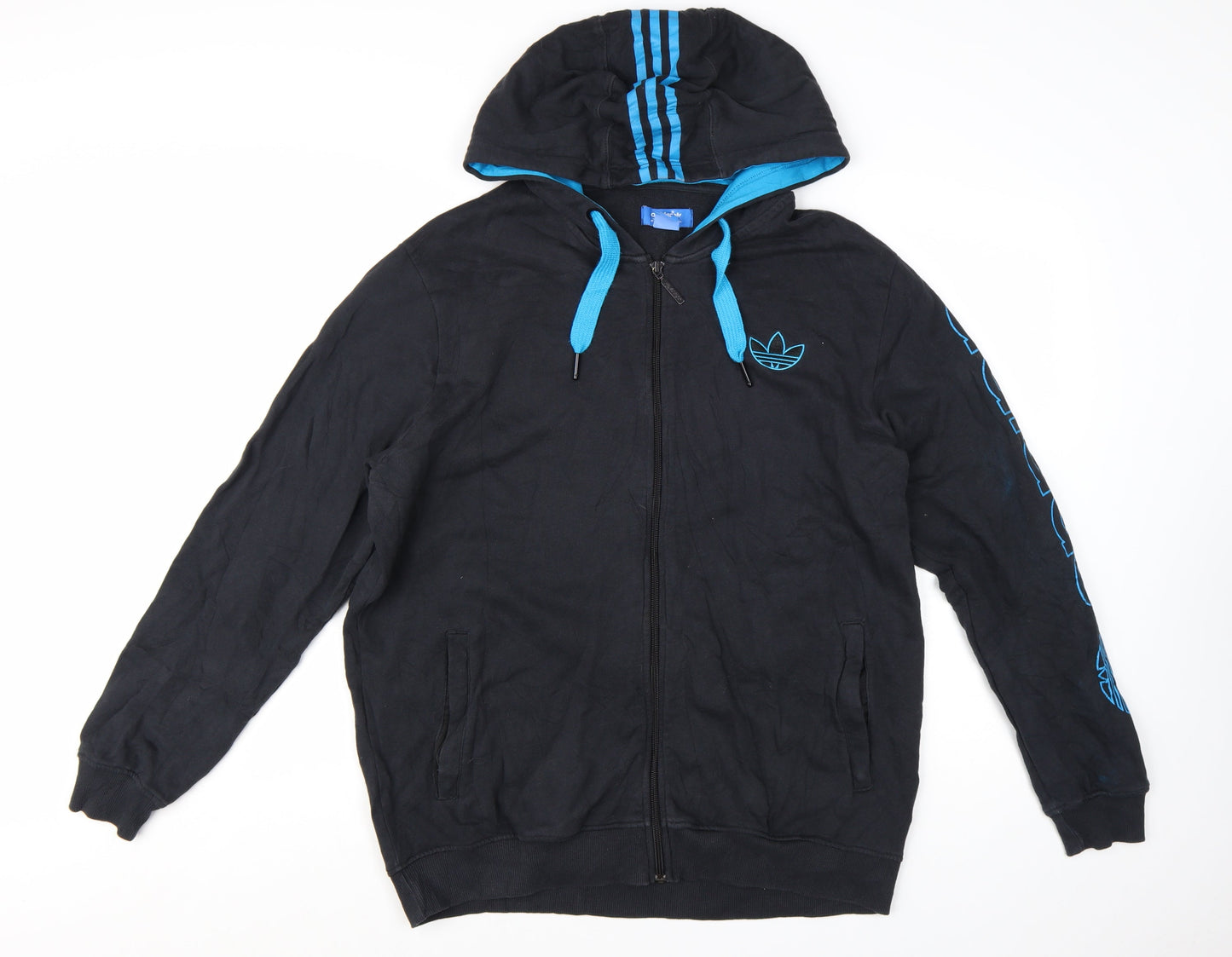 Adidas Men's Black Full Zip Hoodie L Sports Graphic Cotton Blend