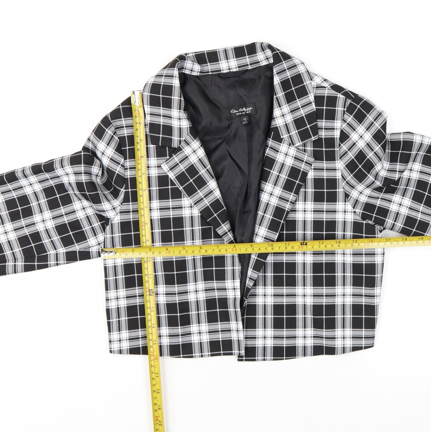 Miss Selfridge Womens Black Check Cropped Suit Jacket UK 10