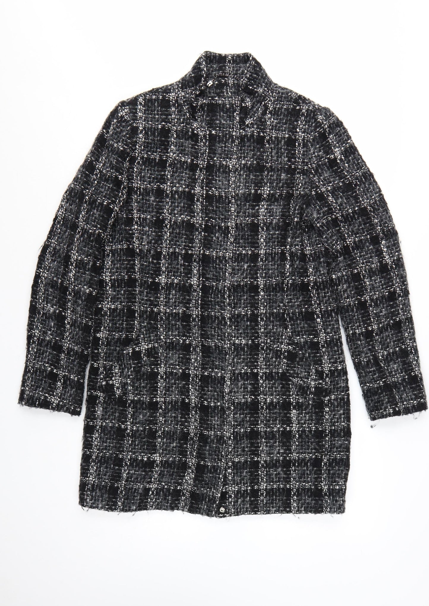Linea Women's Black Check Wool Blend Mid-Length Coat Size 10