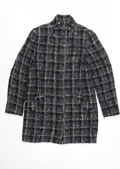 Linea Women's Black Check Wool Blend Mid-Length Coat Size 10