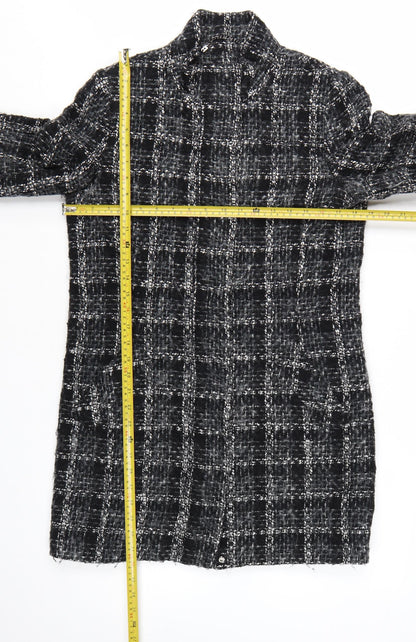 Linea Women's Black Check Wool Blend Mid-Length Coat Size 10