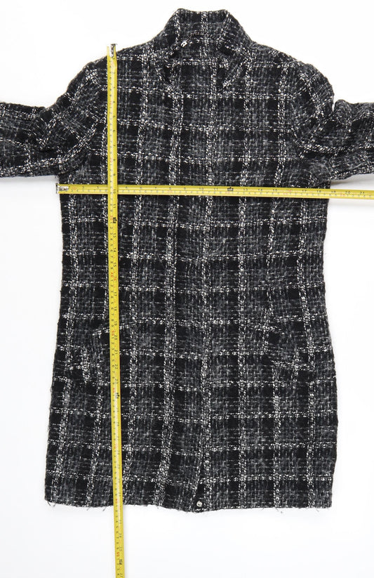 Linea Women's Black Check Wool Blend Mid-Length Coat Size 10