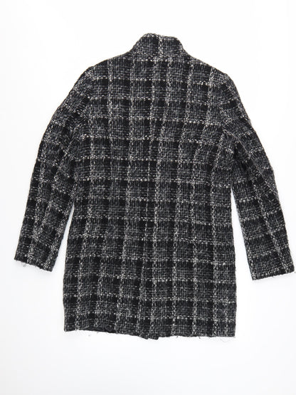 Linea Women's Black Check Wool Blend Mid-Length Coat Size 10