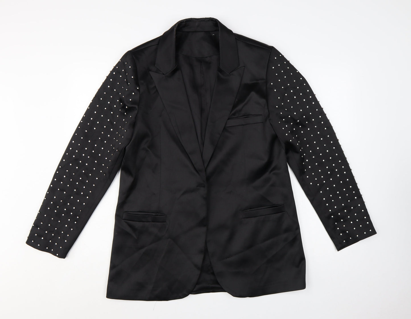 Harpene Women Black Studded Long Sleeve Blazer Size 14 Polyester