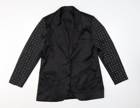 Harpene Women Black Studded Long Sleeve Blazer Size 14 Polyester