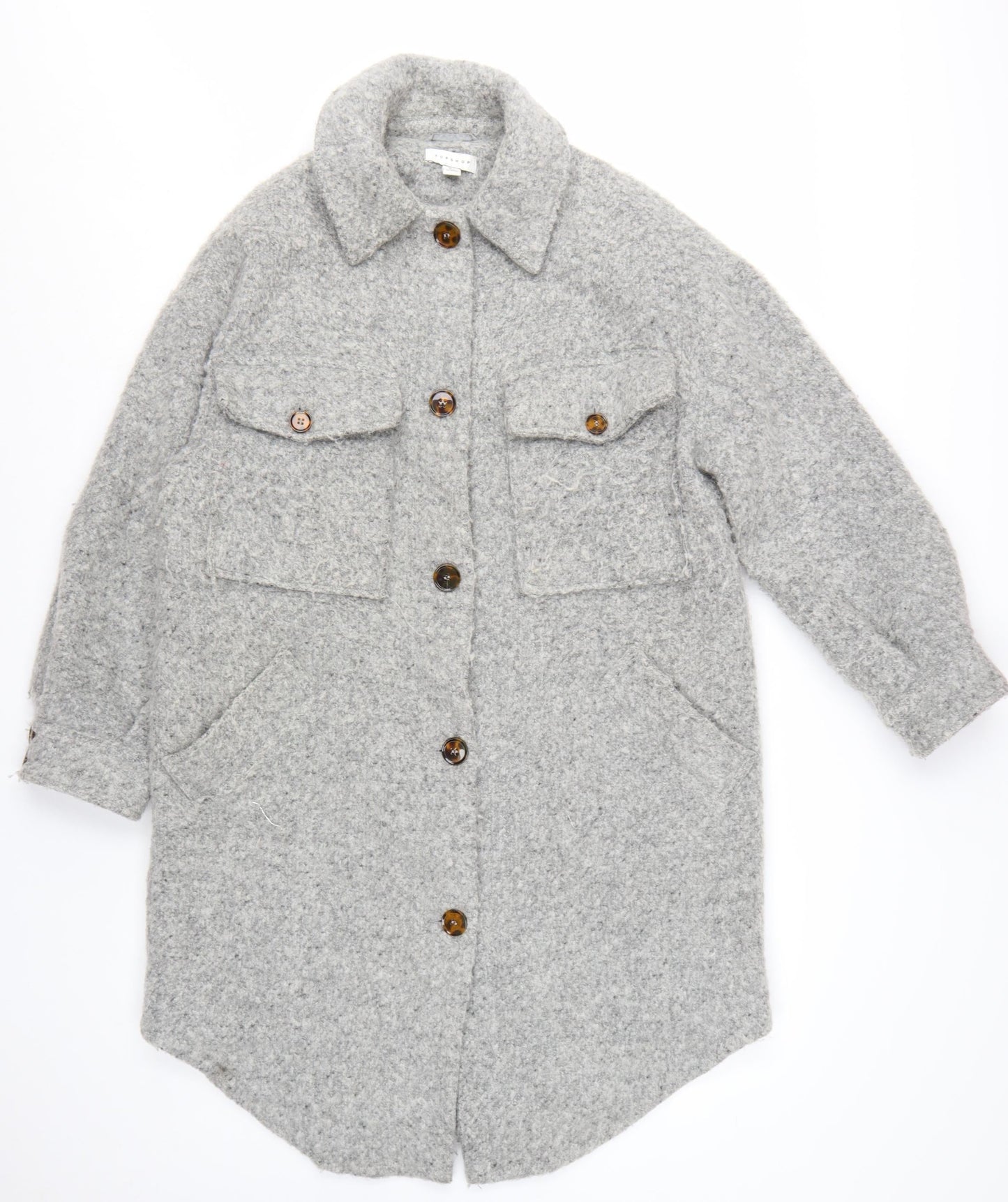 Topshop Women’s Grey Wool Blend Long Shacket Coat UK 8