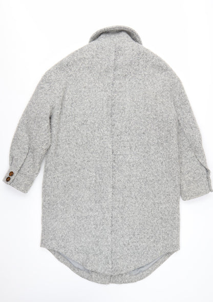 Topshop Women’s Grey Wool Blend Long Shacket Coat UK 8