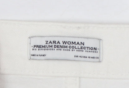 Zara Woman White Distressed Boyfriend Jeans Size 14