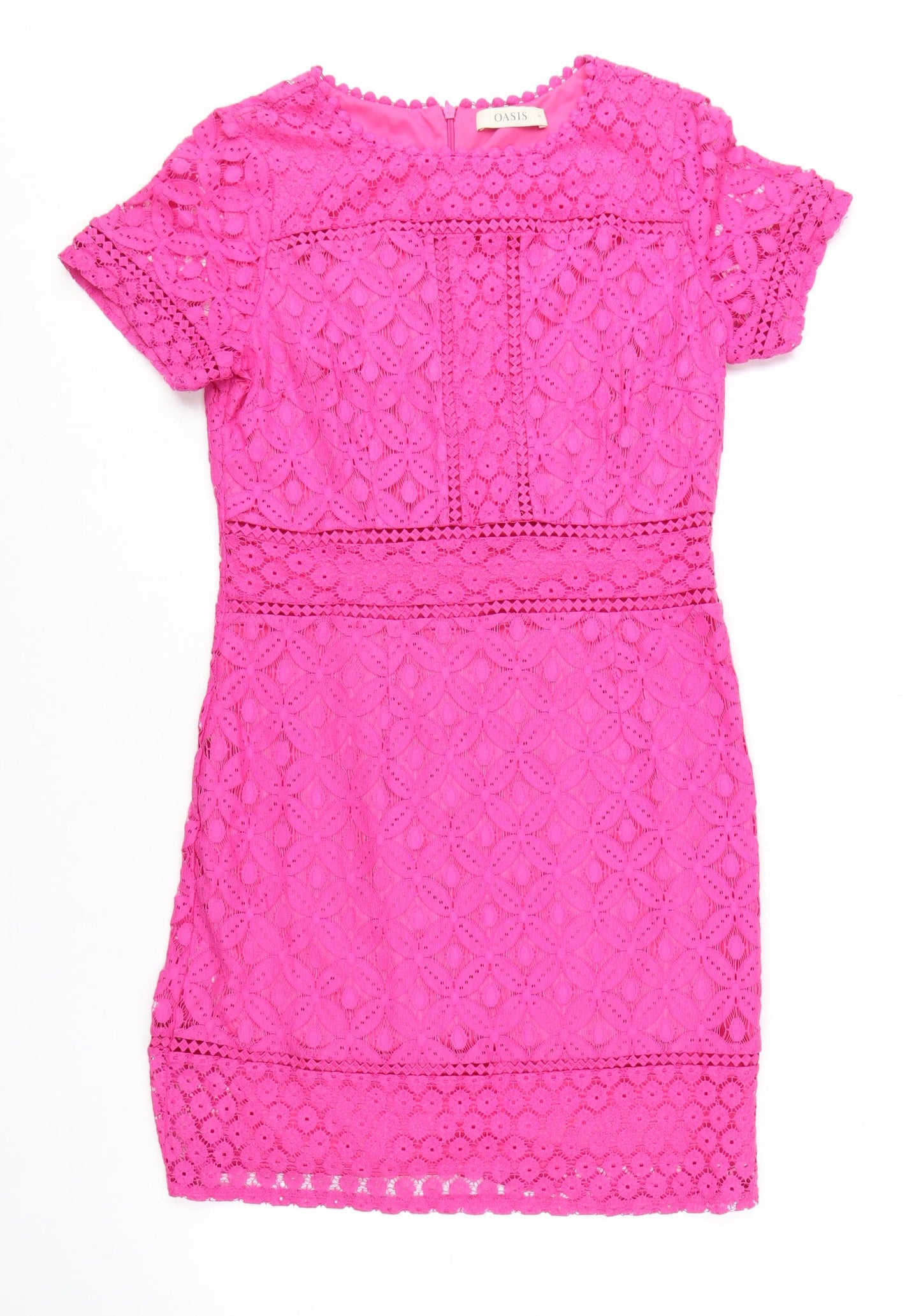 Oasis Women’s Pink Lace Short Sleeve Sheath Dress Size M