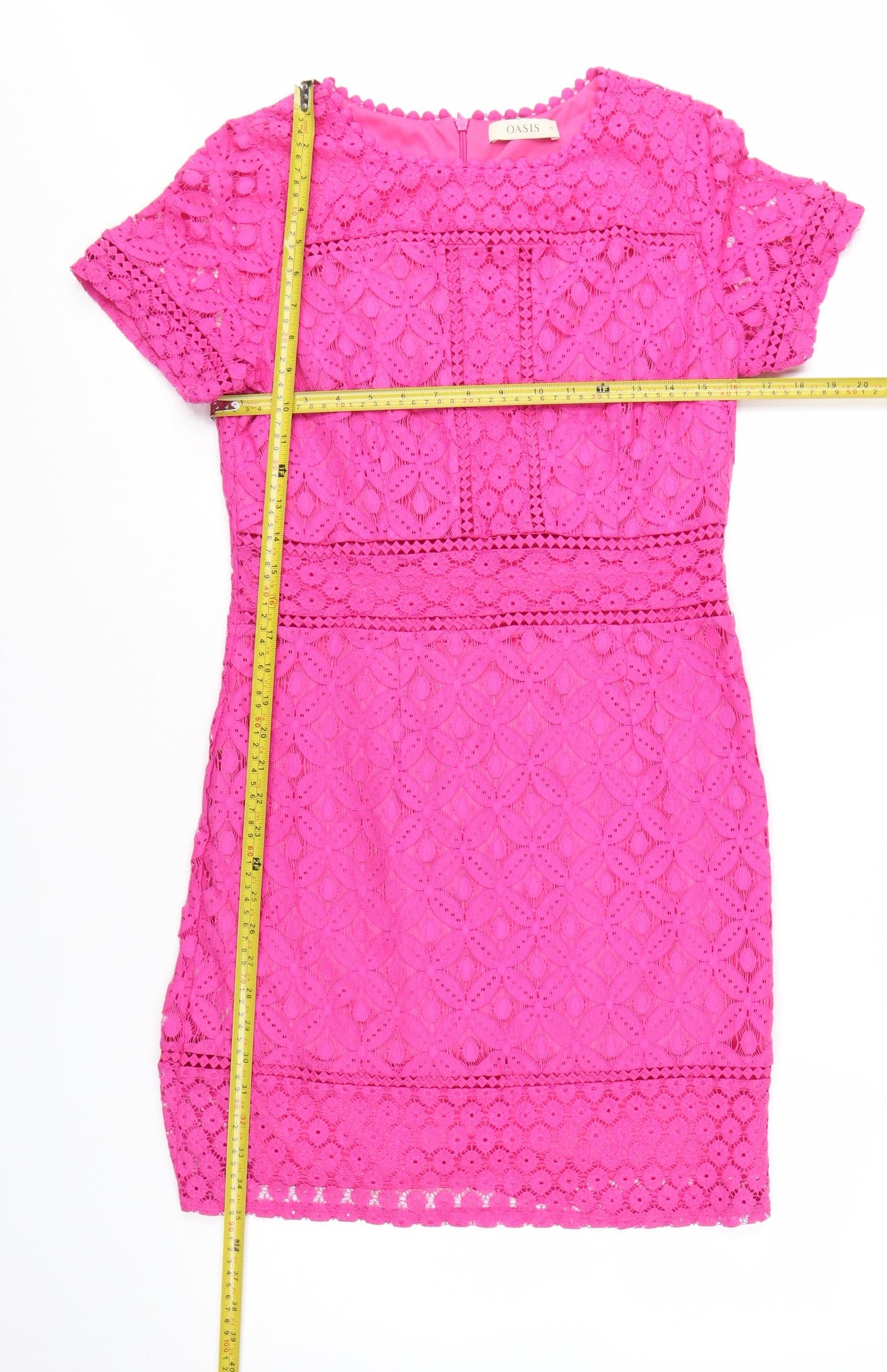 Oasis Women’s Pink Lace Short Sleeve Sheath Dress Size M