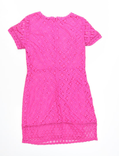Oasis Women’s Pink Lace Short Sleeve Sheath Dress Size M