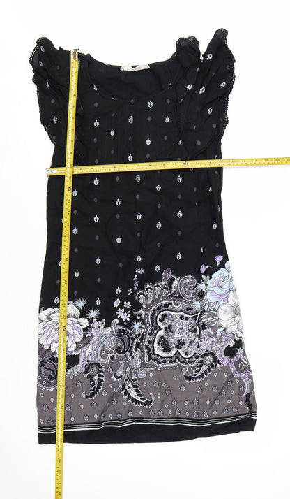 Oasis Women Black Floral Paisley Shift Dress Size 10