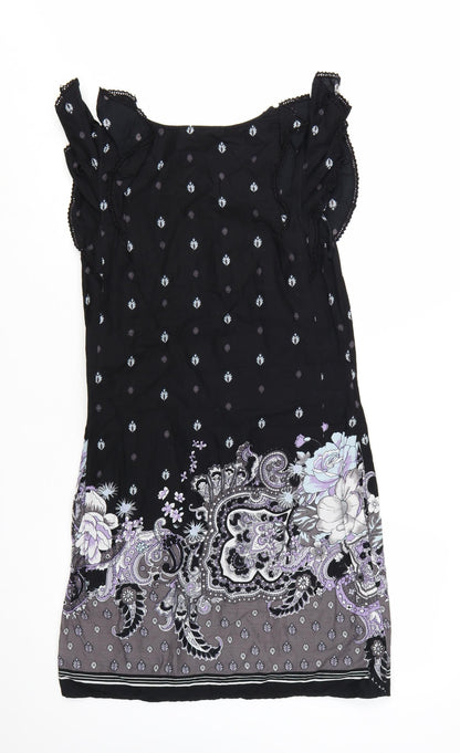 Oasis Women Black Floral Paisley Shift Dress Size 10