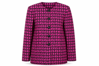 Jaeger Womens Pink Houndstooth Single-Breasted Suit Jacket Size 14