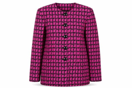 Jaeger Womens Pink Houndstooth Single-Breasted Suit Jacket Size 14