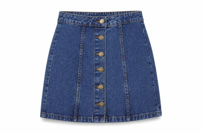 Denim Co. Women Blue Denim Short A-Line Button Skirt Size 6