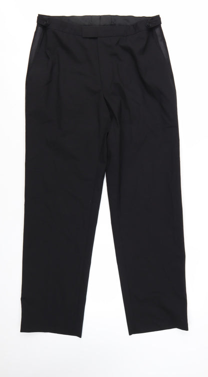 Greenwoods Men's Black Regular Fit Wool Blend Dress Trousers 36W