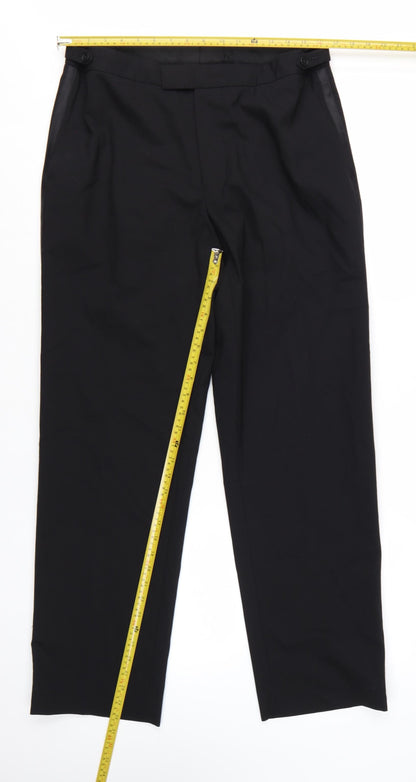 Greenwoods Men's Black Regular Fit Wool Blend Dress Trousers 36W