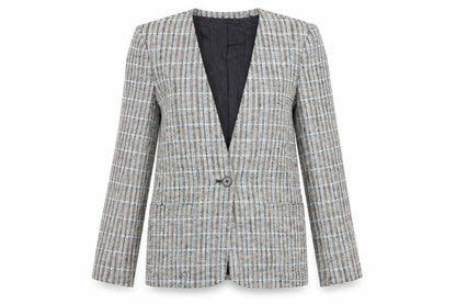 Evan-Picone Petites Women's Beige Checked Blazer Jacket Size 2