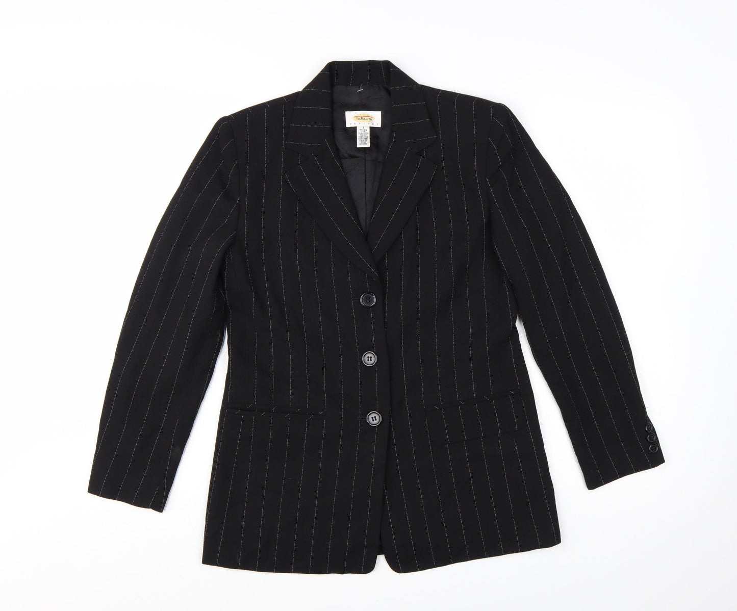 Talbots Petites Black Wool Pinstripe Blazer Jacket Size 2
