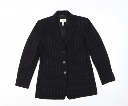 Talbots Petites Black Wool Pinstripe Blazer Jacket Size 2